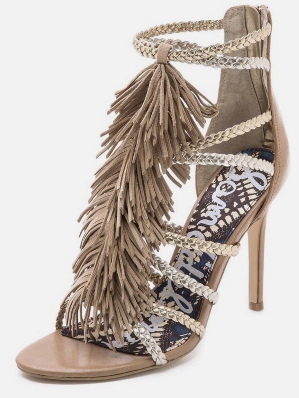 Sam Edelman Savannah Fringe Braided Metallic Gladiator High Heel Sandal Size 10